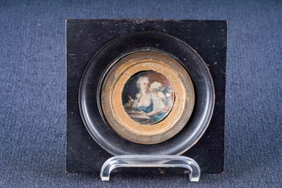 Jean-Honoré FRAGONARD (1732-1806) Miniature au billet doux. Gouache sur ivoire en...