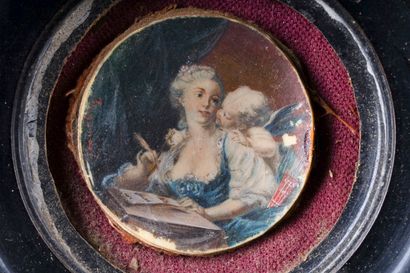 Jean-Honoré FRAGONARD (1732-1806) Miniature au billet doux. Gouache sur ivoire en...