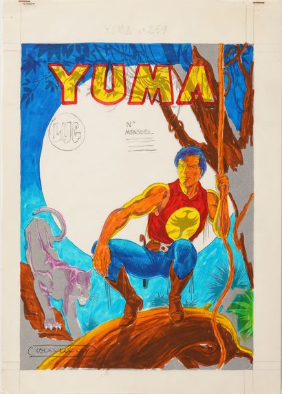 FRISANO Jean (1927- 1987) Couverture pour YUMA n° 259, encre de chine avec papier...