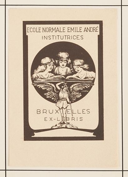 Marguerite CALLET-CARCANO (XX) 2 ex-libris (bookplate) for "Ecole Normale Emil André...