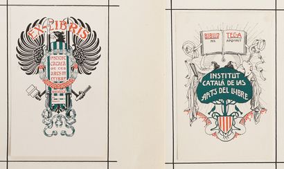 Institut Catala de les Arts del Llibre 5 ex-libris (bookplate) by different artists...