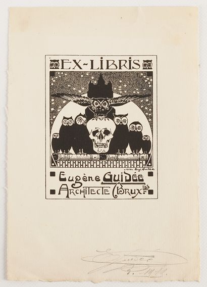 Eugène GUIDEE (XIXe-Xxe) Architecte 3 ex-libris (bookplate) for himself.