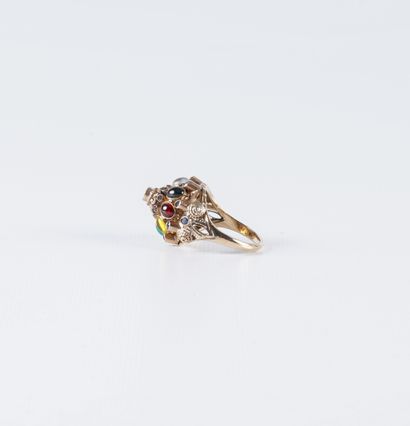 Bague Bague "chapiteau" en or 18 ct, sertie de nombreuses pierres, +/- 6,42 gr b...