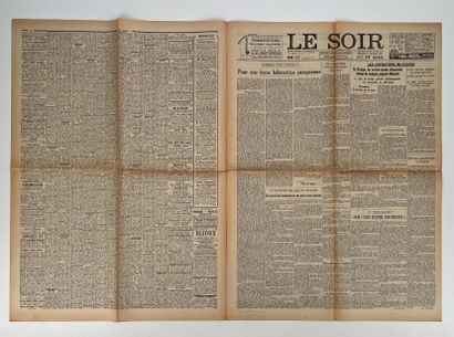HERGÉ, Georges Remi dit (1907-1983) Deux exemplaires du Journal Le Soir avec Tintin,...