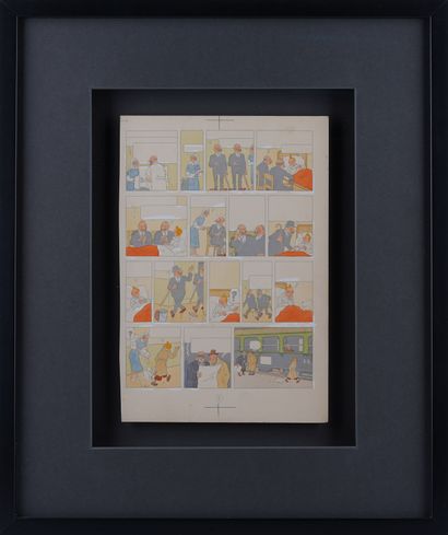 HERGÉ, Georges Remi dit (1907-1983) Hergé, mise en couleur de la page 2 de Tintin...