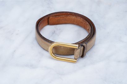 Delvaux Buckle belt, leather and brass, 95cm, marked Delvaux Made in France.