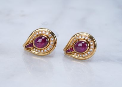CHAUMET Pair of 18ct gold earrings set with rubies and brilliants, signed Chaumet,...