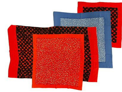 Christian DIOR Set of 4 silk scarves, red, blue and 2 red and black.