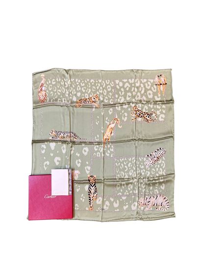 CARTIER Silk scarf, savannah motif. 90 x 90 cm. Box and certificate.