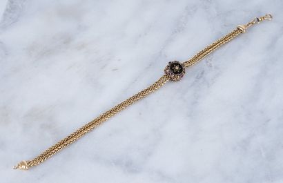 Chaine de montre de gousset 18ct gold gousset watch chain with star motif and stones,...
