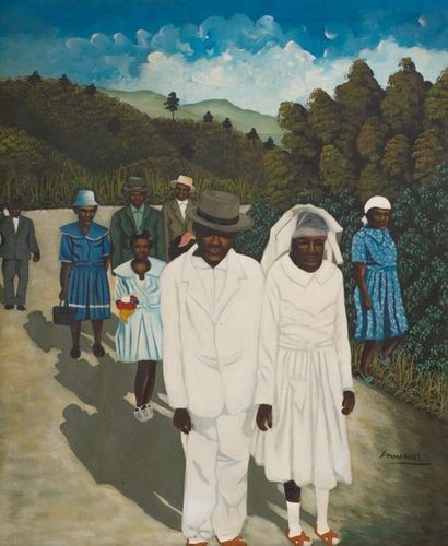 Emmanuel, [RDC, XXe-XXIe] Mariage, ca 2000.
HST, 60 X 50 cm.
Signé en bas à droi...