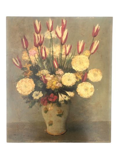  Jules LELEU 1883-1961
Bouquet aux tulipes
Huile sur panneau
signée en bas à droite
Haut.... Gazette Drouot