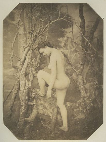 null Auguste BELLOC (1800-1867). Nu féminin dans un décor sylvestre, vers 1855. Épreuve...