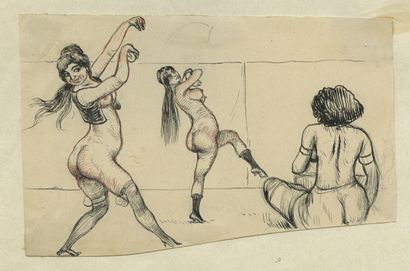 null [Artiste non identifié]. Courtisanes et danseuses, vers 1890. 8 dessins à l’encre,...