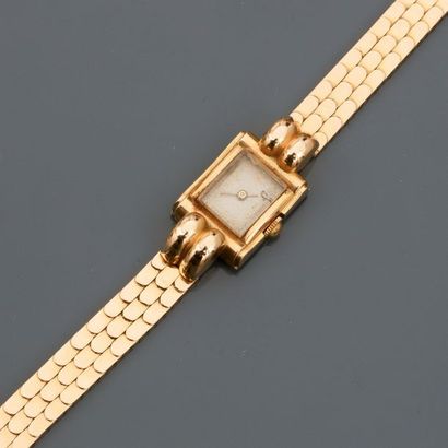 null Bracelet montre de dame en or jaune, 750 MM, fond crème, (petit éclat sur chiffre...