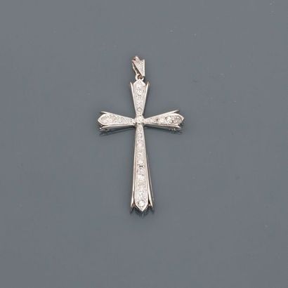 null Pendant in cross of white gold, 585 MM, decorated with diamonds, dimensions:...