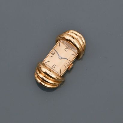 null Très beau boîtier de montre de dame orné de godrons d'or jaune, 750 MM, fond...