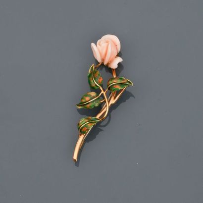 Brooch drawing a yellow gold rose, 750 MM,...
