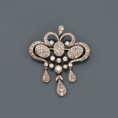 null Jolie broche - pendentif en , platine 900 MM, ornée de diamants ronds et petites...