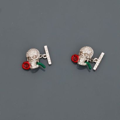 null Cufflinks "Vanity" biting a white gold flower, 750 MM, head covered with diamonds,...