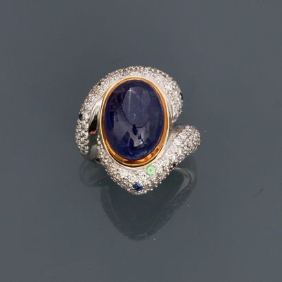 null White gold ring, 750 MM, centred on a beautiful cabochon tanzanite weighing...