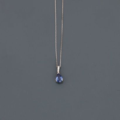 null Diamond chain and pendant in white gold, 750 MM, adorned with a transparent...