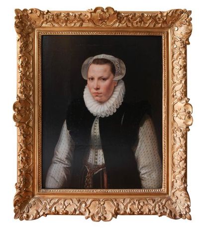null École FLAMANDE vers 1570,

entourage de Cornelis KETEL

Portrait de femme à...