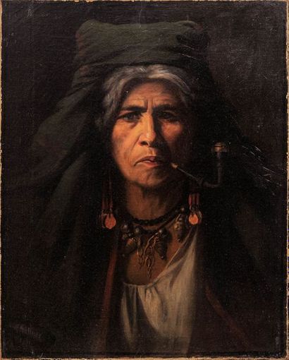 null Adolf Müllner (1875-1954)

Portrait de femme amérindienne fumant la pipe, 1901

Huile...