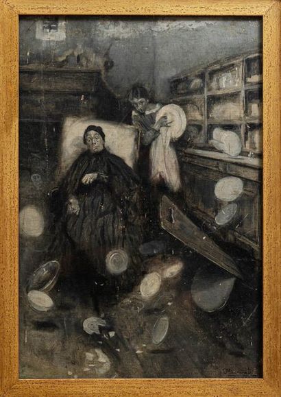 null Serafino MACCHIATI (1860-1916)

La vaisselle

Grisaille à l’huile sur carton

Signée...