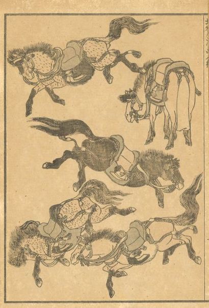 null JAPON, XIXème siècle.

Hokusaï, Katsushika (1760-1849)

Lot de trois pages d’estampes...