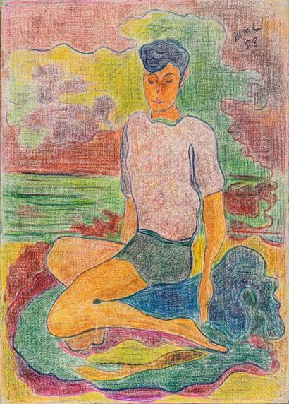 null Maurice Léonce SAVIN (1905-1978) Jeune homme sur la plage

Pastel sur papier...
