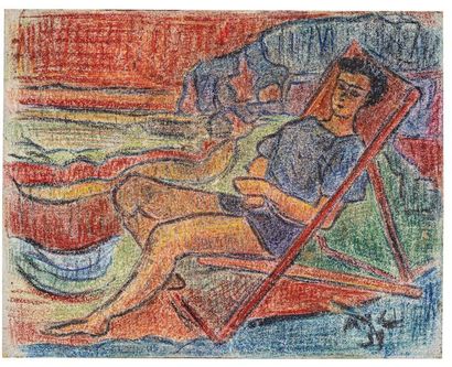 null Maurice Léonce SAVIN (1905-1978) Jeune homme dans une chaise longue sur la plage

Pastel...