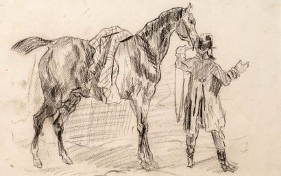 null Eugène DELACROIX (1798-1863),

attribué à

Palefrenier et cheval

Pierre noire

12,5...