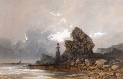 null Hippolyte LEBAS (1782-1867)

Paysage au Phare

Aquarelle et rehauts de blanc

Signée...