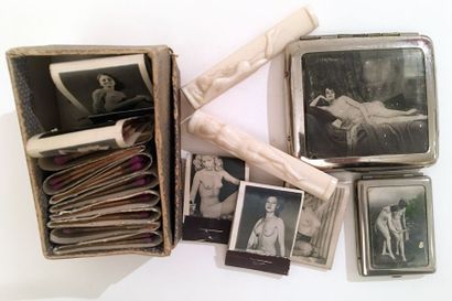 null Smoking articles. A box of 13 black and white erotic matchbooks, "Hollywood...