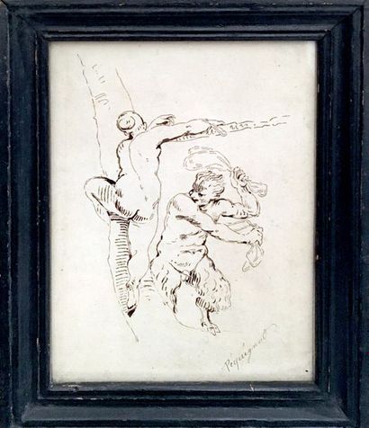 null Auguste PÉQUIGNOT (1819-1878). La Flagellée, circa 1850. Ink drawing, signed,...