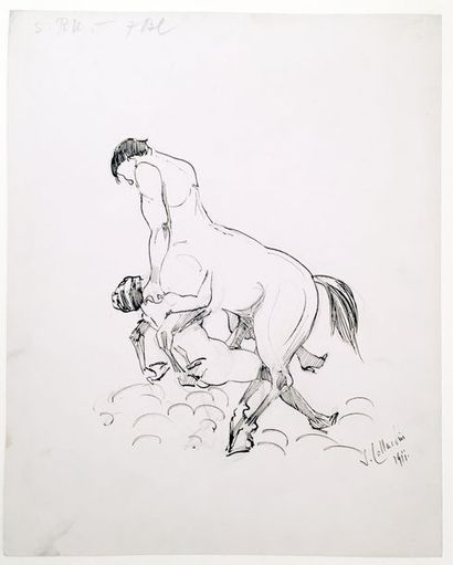 null V. COLLARDIN ? Le Centaure en action, 1911 ? Encre, 28,5 x 22 cm. Signée et...