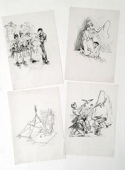 null [Unidentified Artist] Male submissions, circa 1930. 4 inks, 30 x 21 cm each...