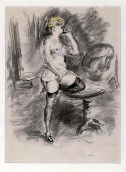 null Louis BERTHOMMÉ SAINT-ANDRÉ (1905-1977). La Caresse, vers 1930. Crayon noir...
