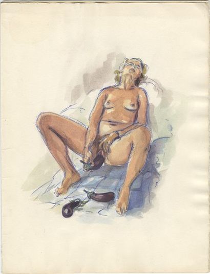 null [Artiste non identifié]. La Saveur des aubergines, vers 1930. Aquarelle, 33...