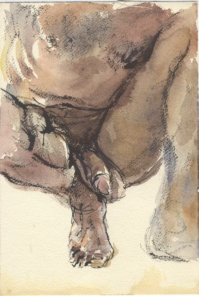 null [Unidentified Artist] Naked man crouching, circa 1930. Watercolour, 25 x 17...