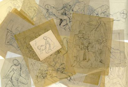 null [Unidentified Artist] Couples in action around 1930. About thirty pencils on...