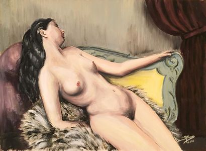 null RAMEAU. La Sieste, 1952. Gouache sur papier, 31 x43 cm.
