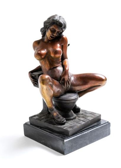 null La Toilette, seconde moitié du xxe siècle. Bronze patiné, hauteur 31 cm socle...