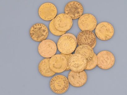 null Pièces 20 francs or, Napoléon : , 1 de 1834, 1 de 1851, 3 de 1856, 2 de 1858,...