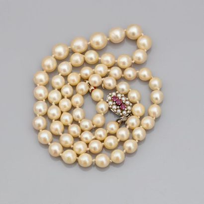 null Long collier de perles de culture en légère chute, 750 MM, fermoir en or gris...