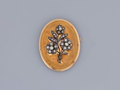 null Médaillon - broche en or jaune, 750 MM, orné de petites perles sur un motif...