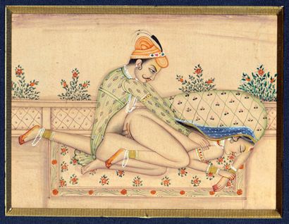null [Artiste non identifié]. Accouplement, Inde, xxe siècle. Aquarelle sur papier,...