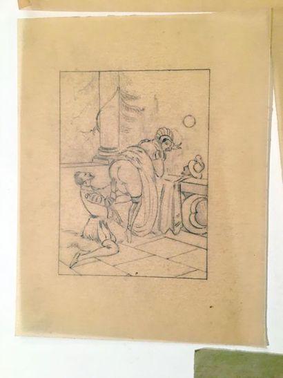 null [Artiste non identifié]. Scènes historiques, vers 1930. 11 dessins au crayon...