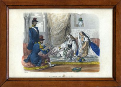 null COLLIGNON. Maison marocaine, Drouart, vers 1860. Une gravure rehaussée en couleur,...